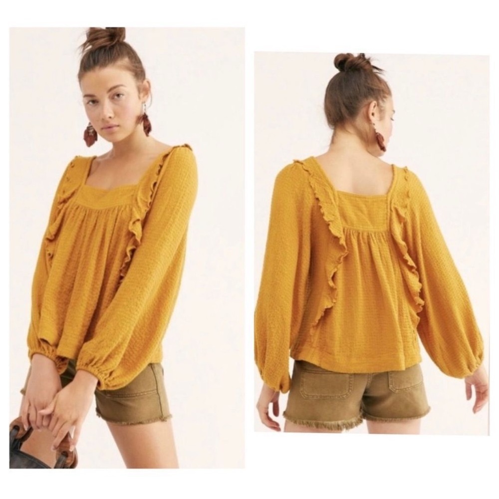 Free People Large Bonnie Blouse - mustard yellow top
